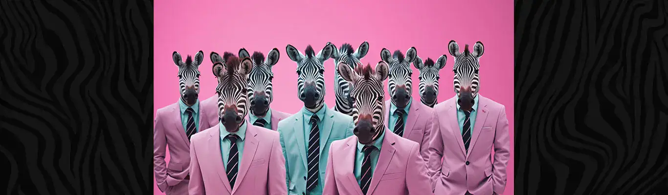 AI-bild som visar zebror i rosa kostymer